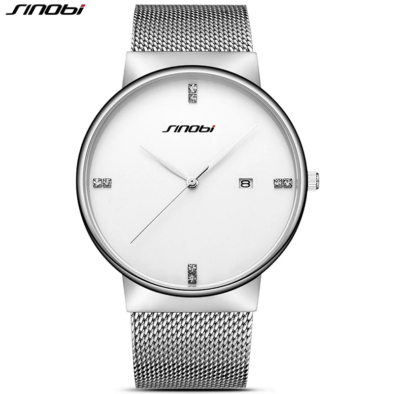 Мужские наручные часы SINOBI модные ультратонкие кварцевые из нержавеющей стали с