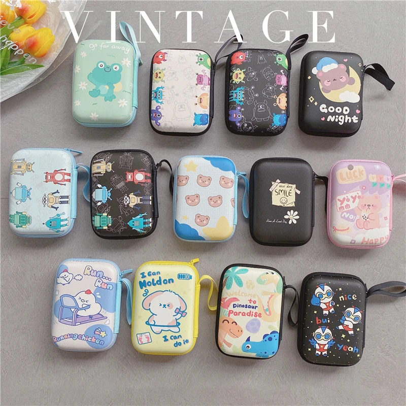 Cute Cartoon Zipper Storage Bag For Airpods 2 Pro Headphone 2.5 Inch Hard Drive Case USB Charge Cable Protective Box Accessories