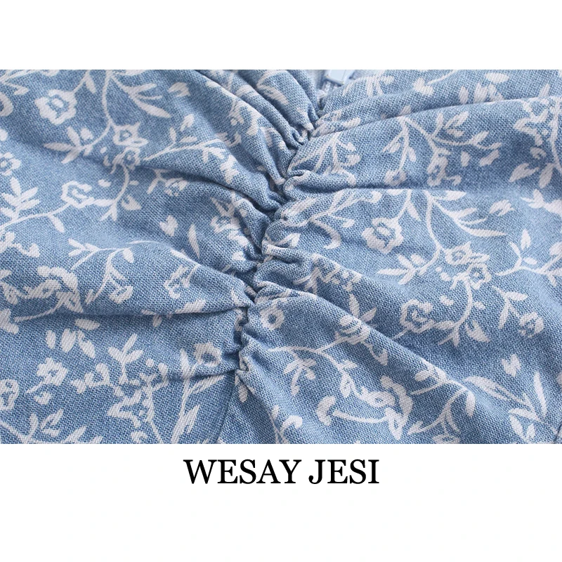 

WESAY JESI Summer Women's Dress 2021 Fashion Casual Puff Sleeve Square Collar Dresses Floral Print Elegant High Waist Sundress
