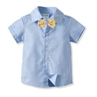 Рубашка с коротким рукавом и галстуком-бабочкой для мальчиков, однотонная, на пуговицах, топы, детская одежда, блузки для маленьких мальчиков