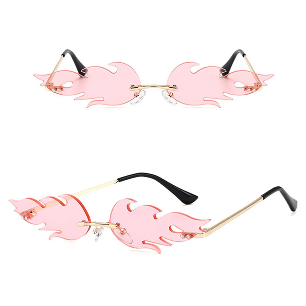 

Luxury Fashion Fire Flame Sunglasses Women Rimless Wave Sun Glasses Metal Shades For Vintage Women Mirror Eyewear UV400