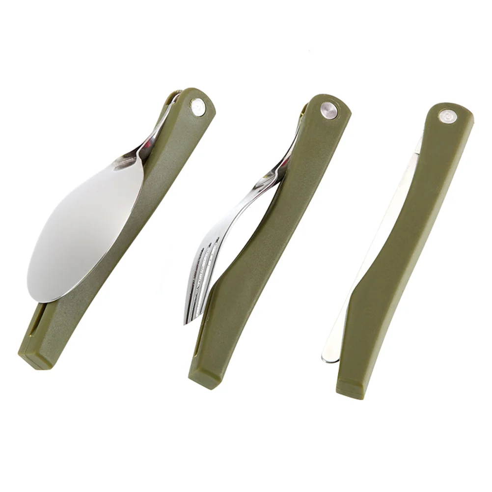 

1 Set/3pcs Foldable Camping Cutlery Stainless Steel Forks Knives Spoon tableware