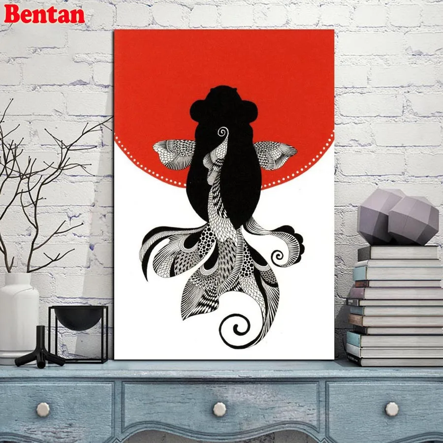 Алмазная вышивка квадратная круглая в японском стиле золотая рыбка мозаика 5D