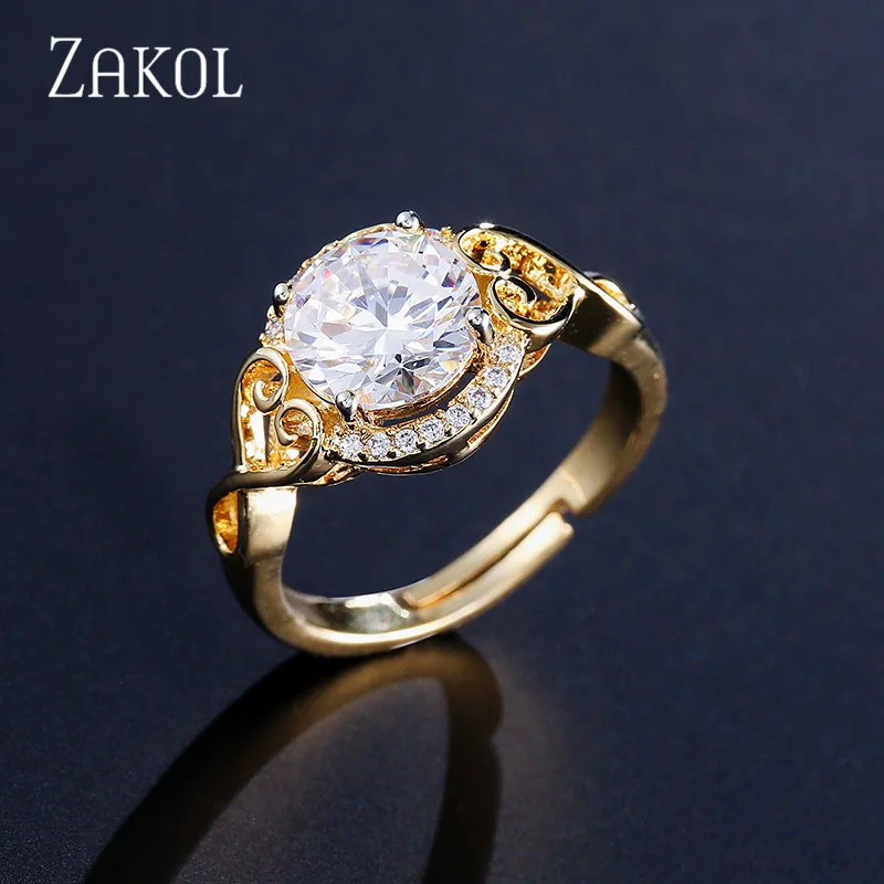 ZAKOL женские классические кольца в Европейском стиле белые с большим фианитом