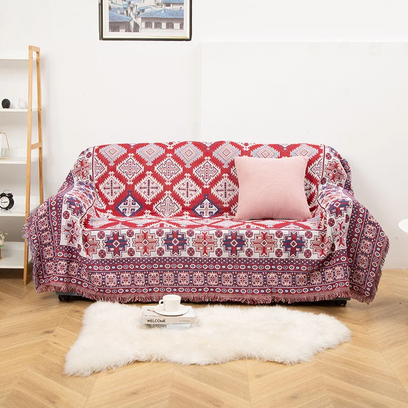 

Ethnic Double Sided Slipcover Protector with Tassels,non slip sofa cover,sofa blanket ,Cotton Woven Throw Blanket for Bed