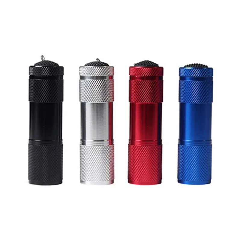 値段 100ピース/ロット9LEDアルミ合金防水ミニled懐中電灯トーチランタンフラッシュルスペンライトプロモーションギフト送料レーザーロゴ