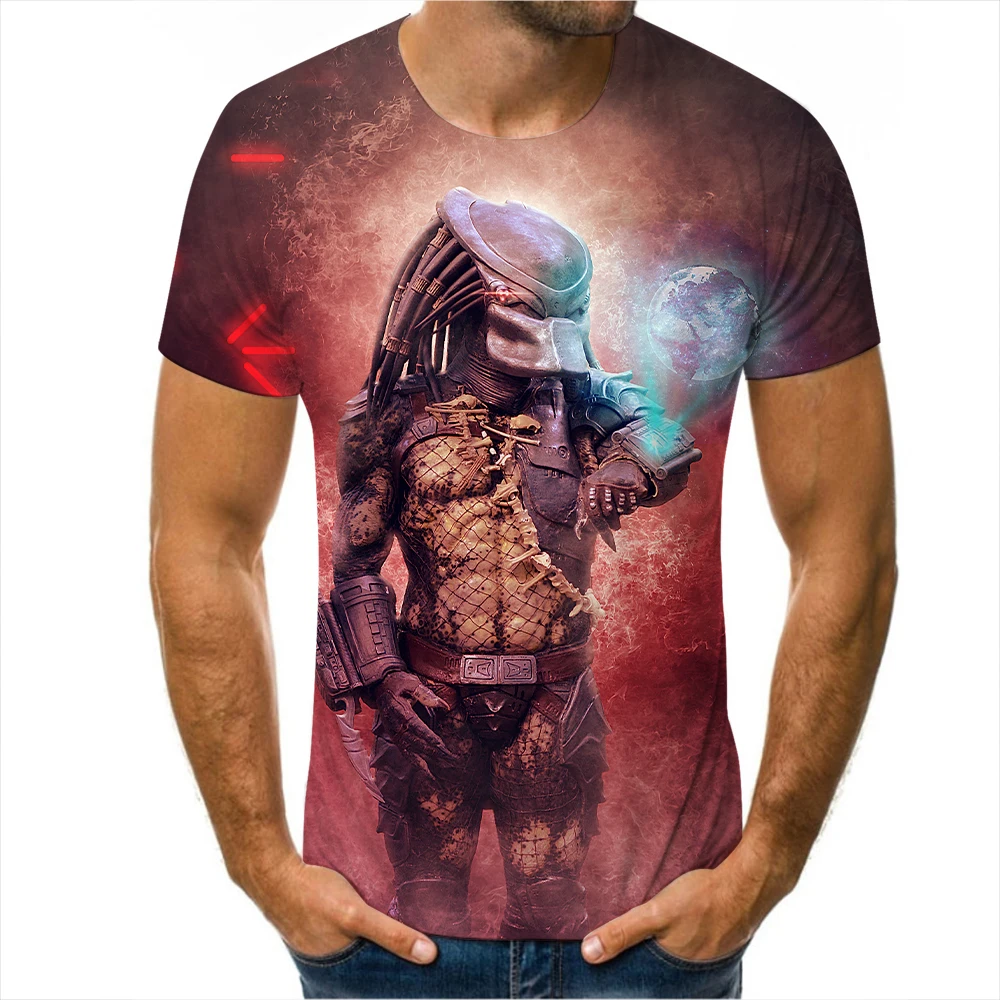 2021 Мужская футболка, продажа, триллер научной фантастики, Хищник с 3D принтом, крутой Повседневный летний топ с коротким рукавом, дышащая футболка
