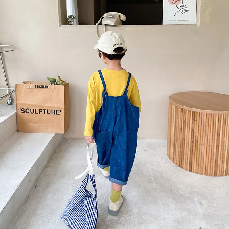 

MILANCEL 2021 Autumn New Kids Clothes Overalls Korean Girls Pants Solid Denim Casual Children Clothing