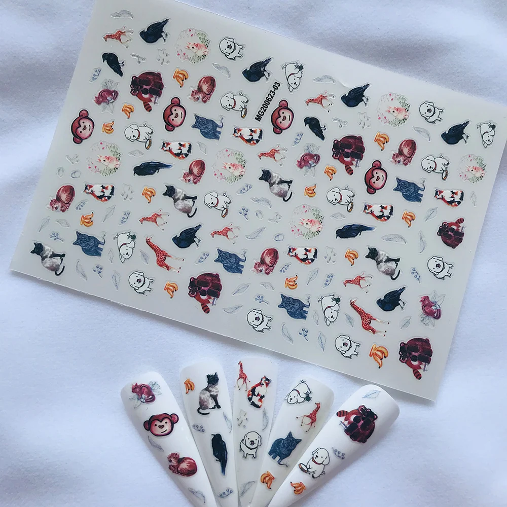 

2021 New 3D Nail Art Stickers Bohemia Lovely Animal Image Nails Stickers For Nails Sticker Decorations Manicure Z0417