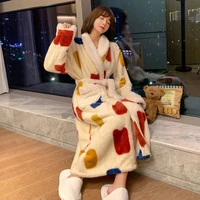 print kimono bathrobe gown soft flannel women nightwear robe winter warm nightgown sleepwear coral fleece lounge wear homewear