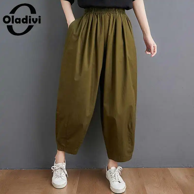 

Oladivi Одежда большого размера, женские Капри с карманами, Модные женские повседневные свободные брюки до щиколотки, прямые брюки 4XL 3XL 2XL