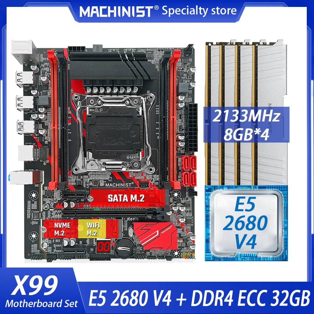 MACHINIST X99 материнская плата LGA 2011-3 комплект Combo с процессором Xeon E5 2680 V4 32 Гб (4*8 ГБ) DDR4 ECC RAM память NVME M.2