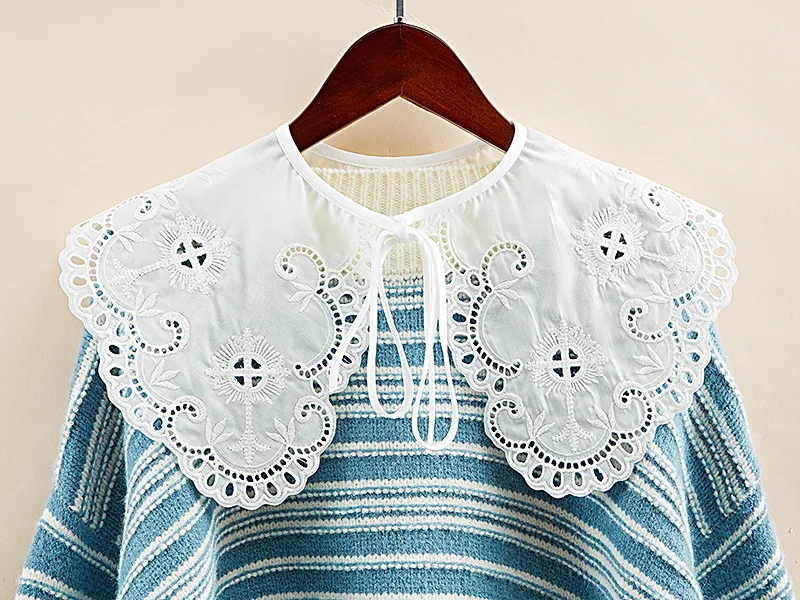 Linbaiway большой лацкан искусственный воротник для женщин Цветочная вышивка полые