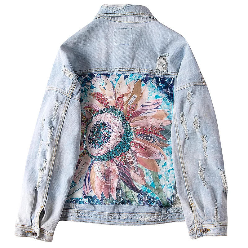2021 Boho Женская джинсовая куртка для девочек повседневная одежда с длинным рукавом