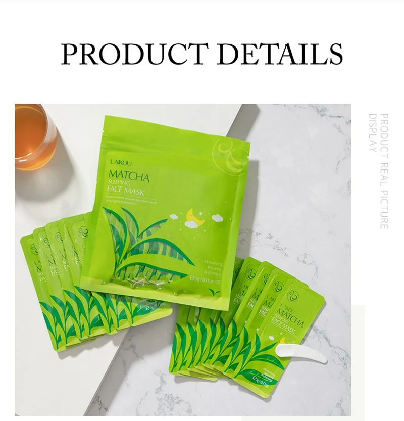 LAIKOU Matcha Sleep Mask Travel Pack 15pcs Moisturizing Night Moisture Disposable Face No Wash Care | Красота и здоровье
