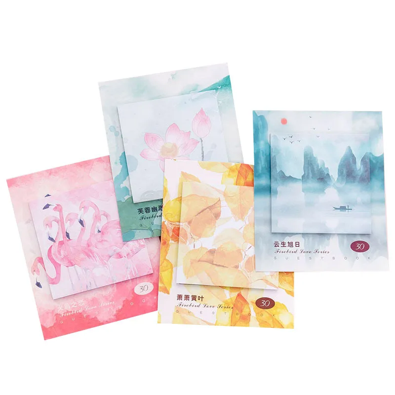 

20 Pcs Per Set Flamingo Love Sticky Notes Tearable Removable Self-Stick Notes Student Hipster Note Paper Landscape Notebook