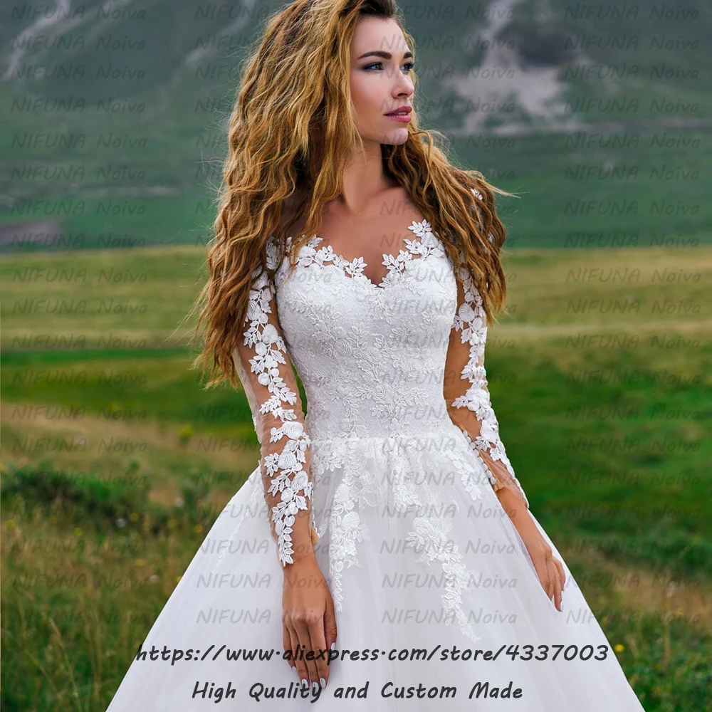 Свадебные платья в африканском стиле Vestidos De Novia для женщин, прозрачное свадебное платье из тюля с длинным рукавом, дешевое кружевное свадебное платье es