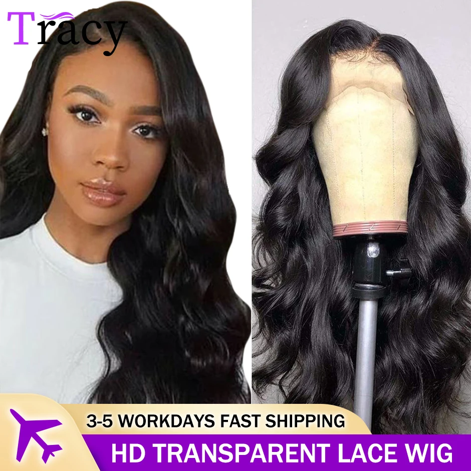 

HD Transparent Lace Front Human Hair Wigs PrePlucked 13x6 250% Indian Body Wave Lace Frontal Wig With Baby Hair 10A Remy Tracy