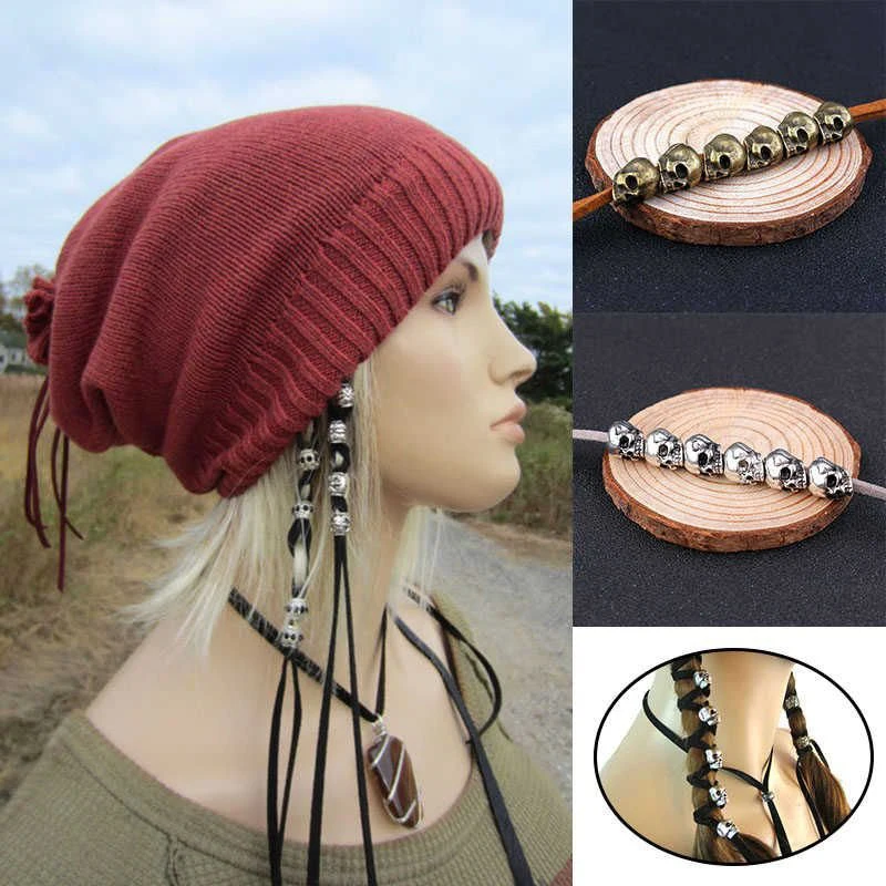 

Hair Ornament Ponytail Gothic Punk Retro Rope 3D Skull Metal Styling DIY Accessories Headdress Horror Wrap Extensions