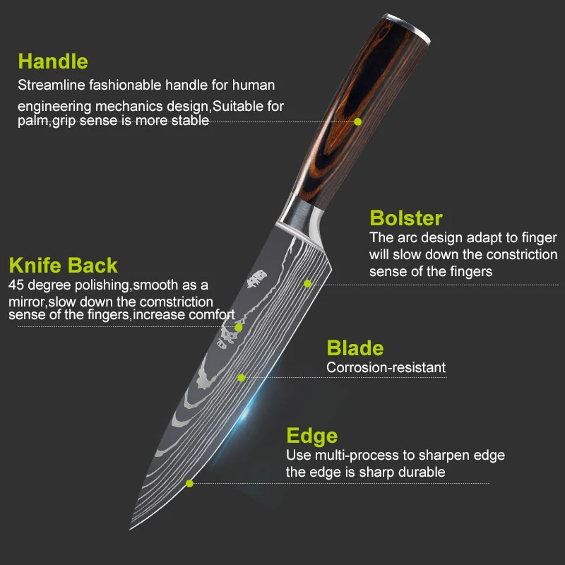 8&quotinch Japanese Kitchen Knives Laser Damascus Pattern Chef Knife Sharp Santoku Cleaver Slicing Utility Tool | Дом и сад