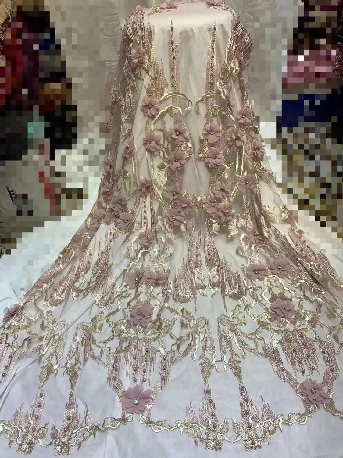 3D наклейка вышивка французская сетка Кружева Бисер Нигерия африканская