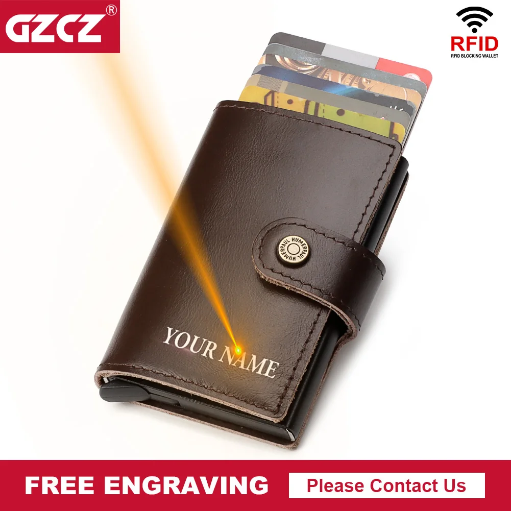 

Короткий кошелек для карт для мужчин, Модный чехол из воловьей кожи с несколькими отделениями для карт, алюминиевый держатель для карт с бло...