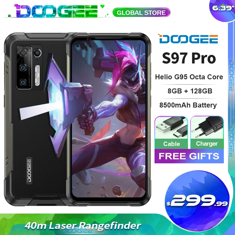 

Doogee S97 Pro Smartphone 40m Laser Rangefinder 8500mAh 6.39'' 8GB+128GB Helio G95 Global Bands 48MP Camera Mobile Phone