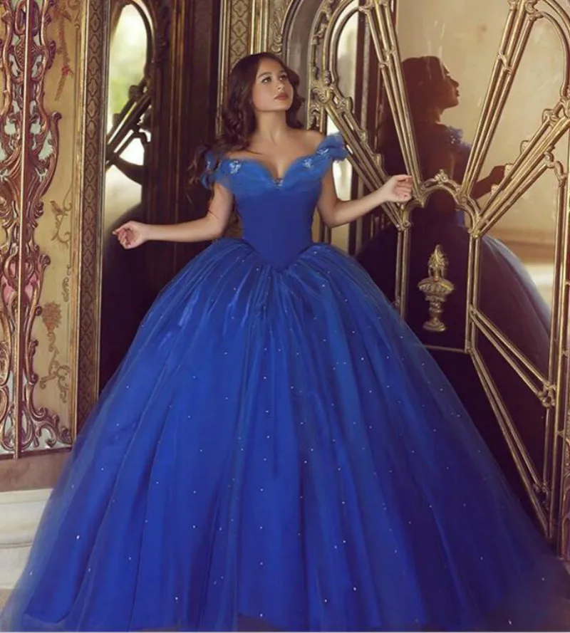 

Royal Blau Puffy 2019 GÃ¼nstige Quinceanera Kleider Ballkleid Weg Von Der Schulter TÃ¼ll Perlen Party SÃ¼ÃŸe 16 Kleider Vestido De