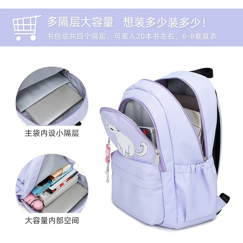 Школьный рюкзак для девочек вместительная сумка на плечо с рисунком кота