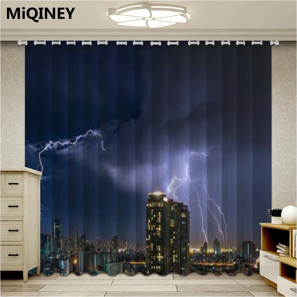 

3d-занавеска с ночным видением Нью-Йорка, Современная гардина с молнией естественного грома для гостиной, занавеска для спальни с ультрамикр...