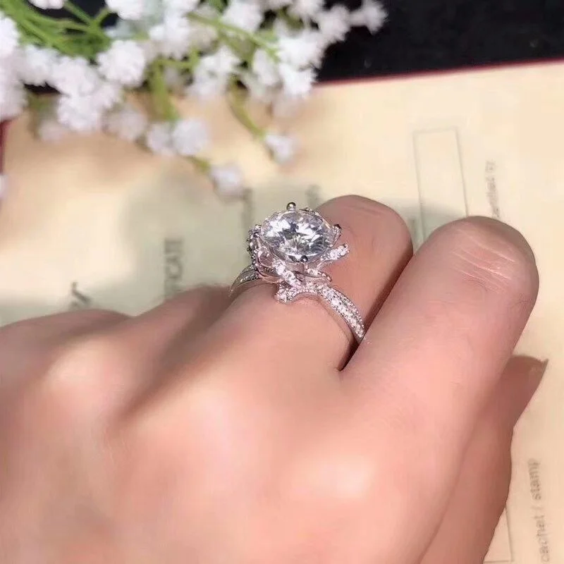 Kkmall магазин круглое серебряное кольцо Moissanite 1.00ct D VVS роскошное моассанитовое свадебное кольцо S925 Серебряное кольцо