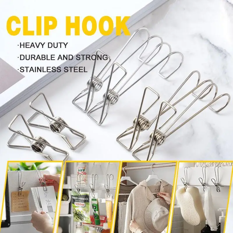 

Heavy Duty Clip Hook 10pcs Stainless Steel Clips Clothes Pins Socks Underwear Clothespins Pegs Hanger Home Laundry Tools
