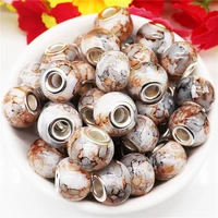 20 pcs new color 16mm big round striped glossy furface big hole glass spacer beads fit pandora bracelet diy women jewelry making