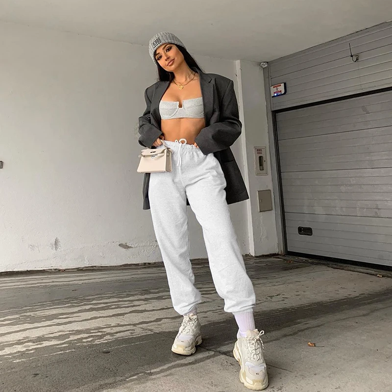 

Уличная одежда, однотонные свободные спортивные брюки, штаны с высокой талией, женские брюки, повседневные мешковатые спортивные брюки, кап...