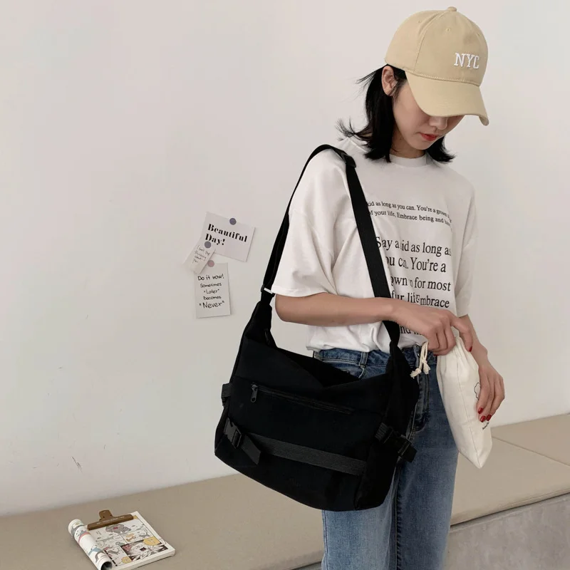 

New Women Canvas Messenger Bag Long Strap Cross Body Bags Eco Folding Cloth Handbag Large Capacity Zipper Purse For Ladies