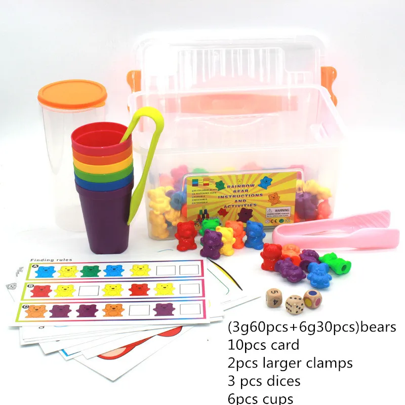 Color Sorting Toys Montessori Rainbow Matching Game Counting Bears With Tweezers Stacking Cups Card For Toddlers Baby | Игрушки и хобби