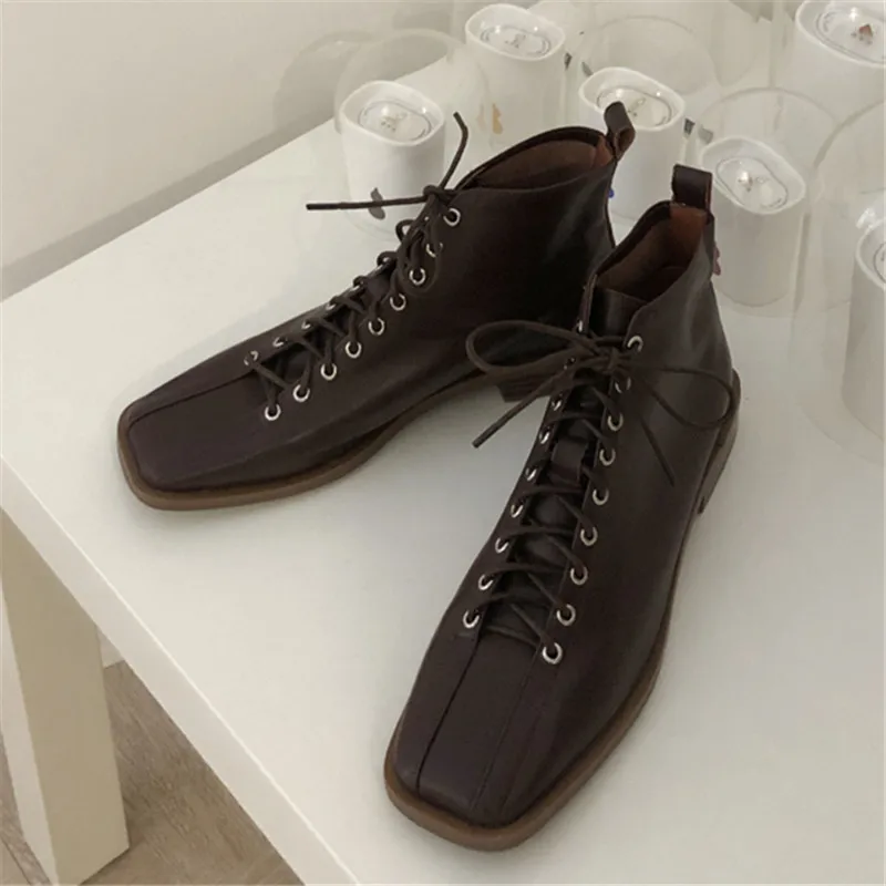Beli Sepatu Bot Matin Sastra Retro Sepatu Bot Tumit Kulit Lembut Wanita Sepatu Bot Pendek Hak Rendah Baru Botines Mujer Botas Feminina