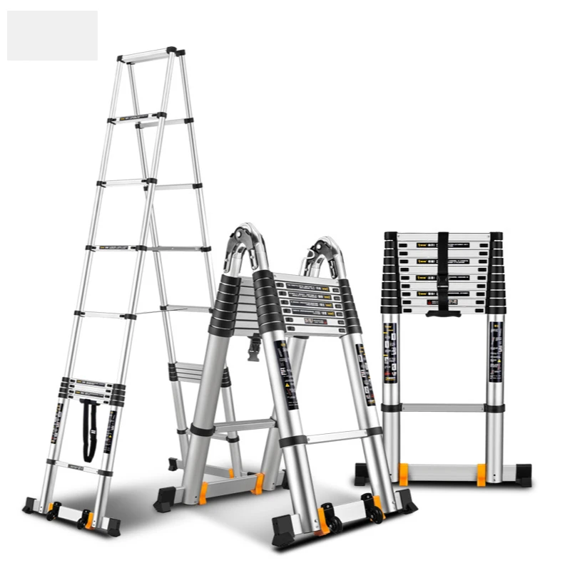 Aluminum Telescopic Ladder Thickened Straight Ladder Single-sided Ladder Folded Word Ladder Lifting Project Stairs Portable