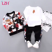 lzh kids boys girls clothing set 2021 autumn new printting coat tops sports pants 3pcs set outfits childrens casual clothes