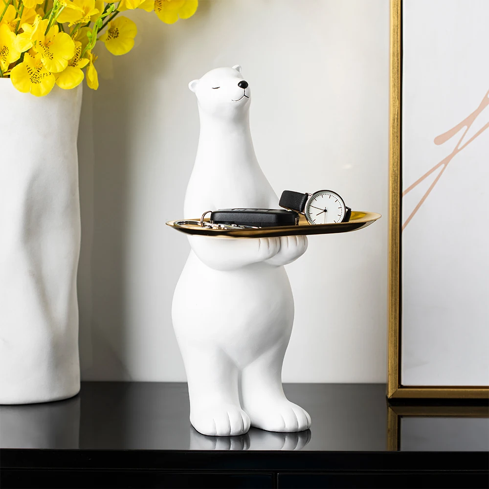 

Cute white anime polar bear tray resin statue home room decorations living room bedroom office creative crafts decoration gifts