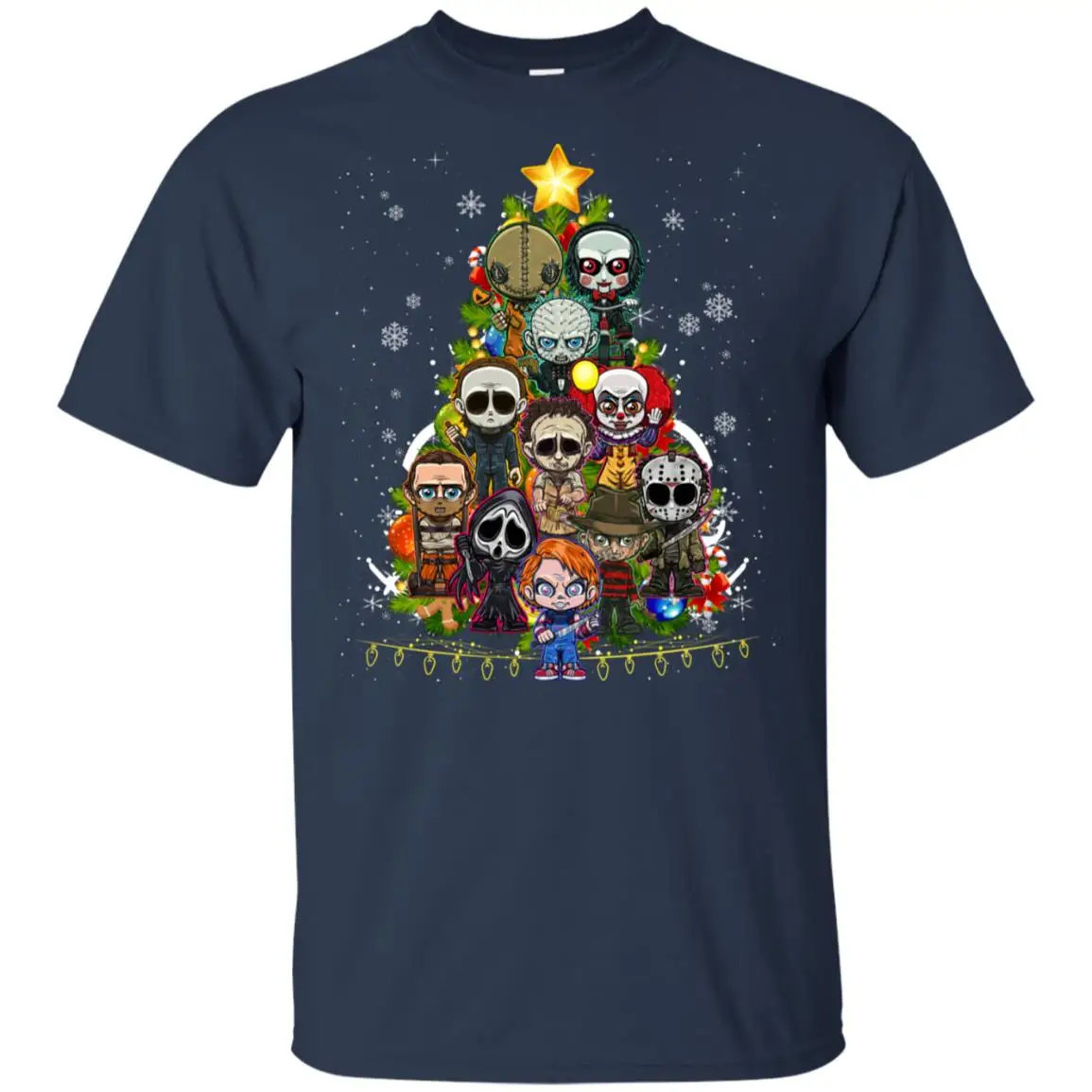 

Funny Halloween Horror Character Christmas Tree T-Shirt. Summer Cotton Short Sleeve O-Neck Mens T Shirt New S-3XL