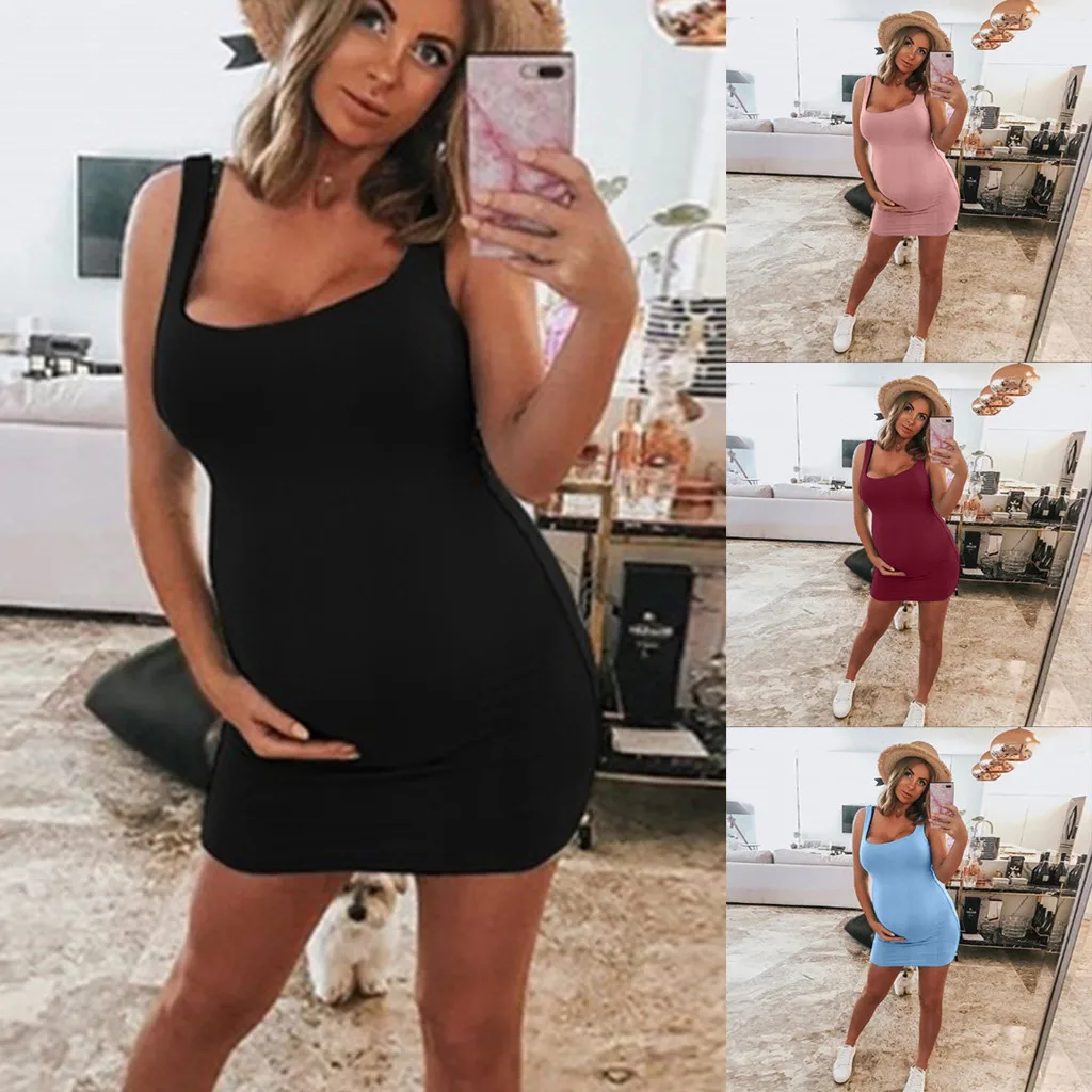 Платья для беременных Женские однотонные без рукавов облегающее модное платье