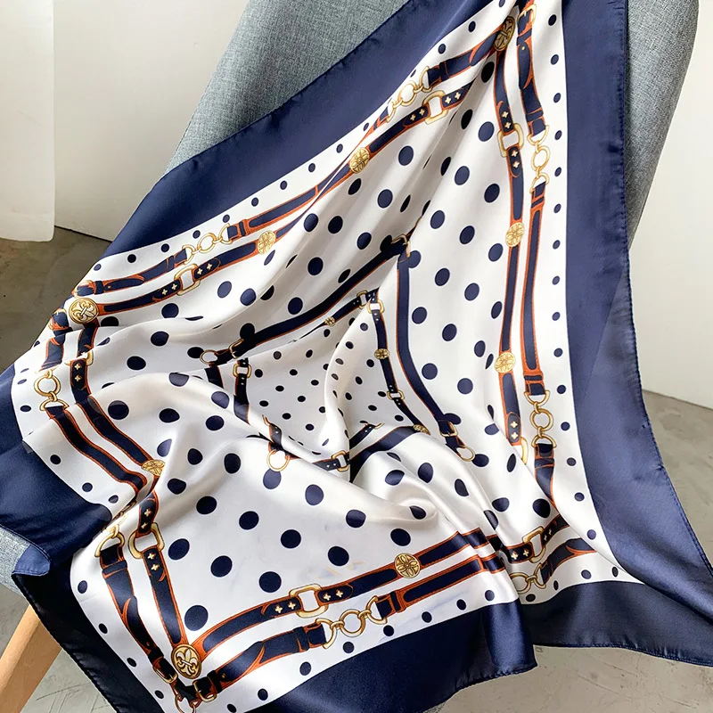 Dot printing silk scarves Muslim headscarf summer women's 70cm Square lady Sunscreen beach Fashion soft shawl neckerchief |