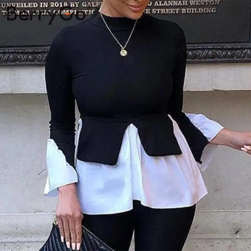 BerryGo модная женская блузка из двух частей рубашка с высокой талией Осень зима