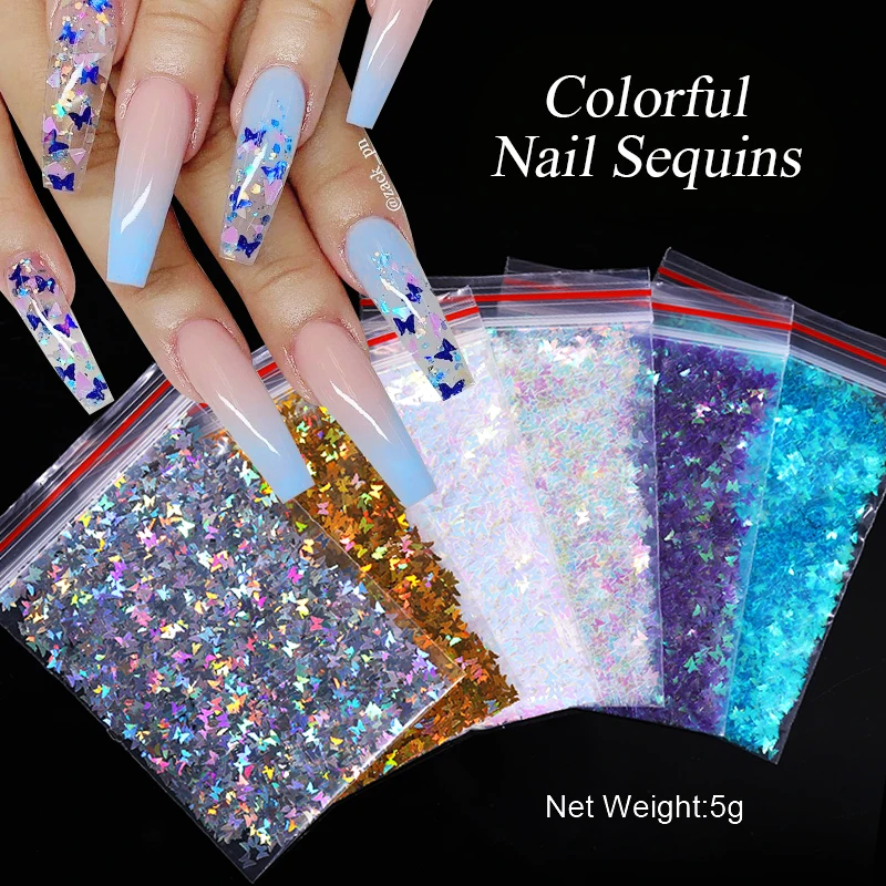 Смешанный Блестящий Порошок для ногтей 6 ячеек/пакет Радужные Блестки