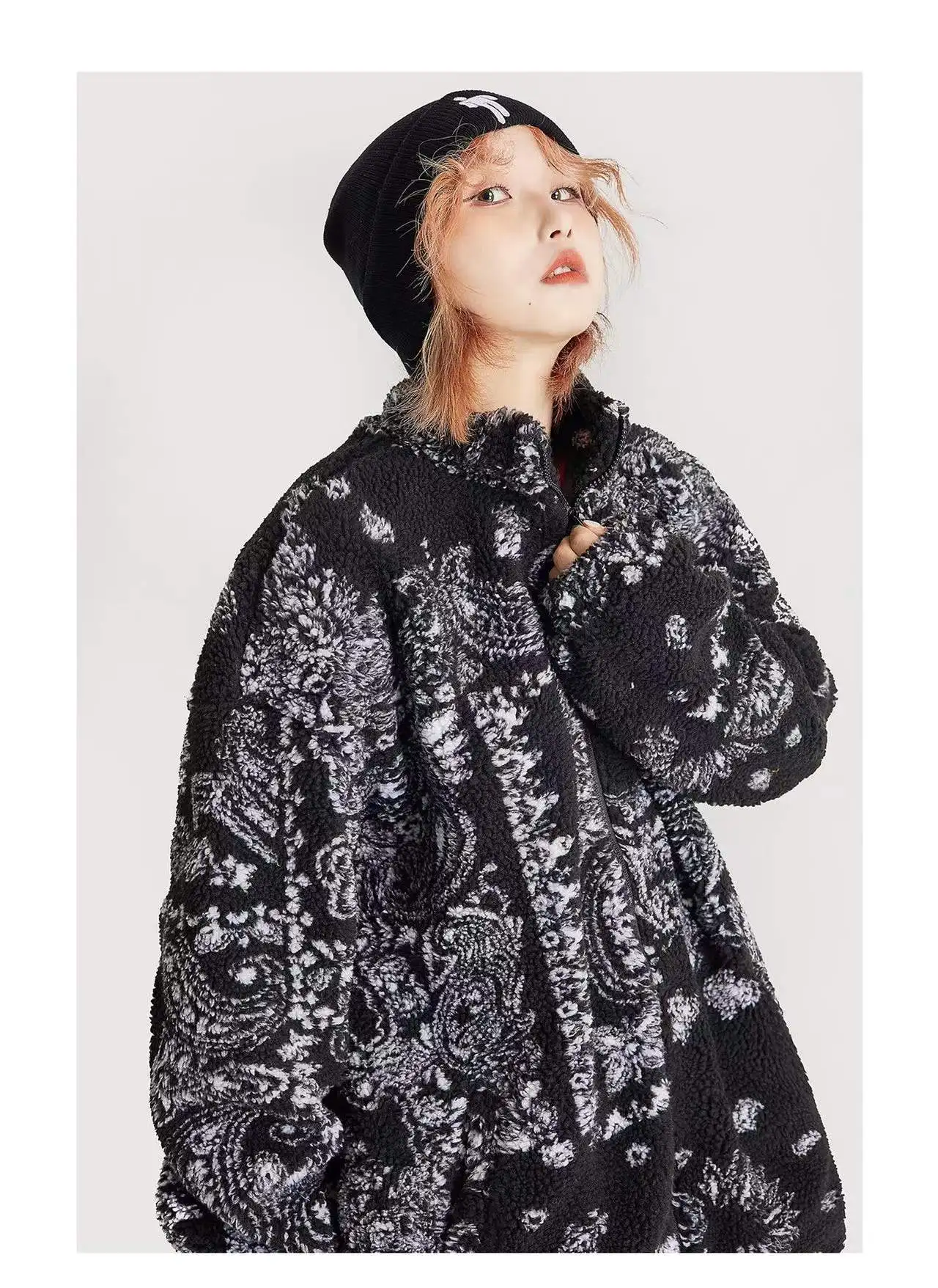 Tideshec Streetwear Couple Jacket Men Vintage Totems Coats Hipster Loose All-match Outwear Winter Lambswool High Street Harajuku | Мужская