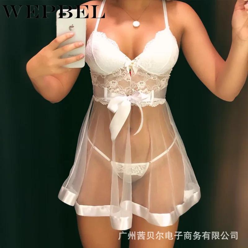 

Женское Сетчатое платье WEPBEL, однотонное, на бретельках, с V-образным вырезом и бантом, летнее, 2019