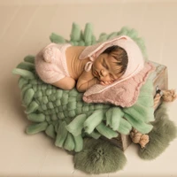 Newborn Photography Props Accessories Crochet Chunky Blanket Newborn Shoot Backdrop Square Blanket 45*45cm Basket Stuffer Filler