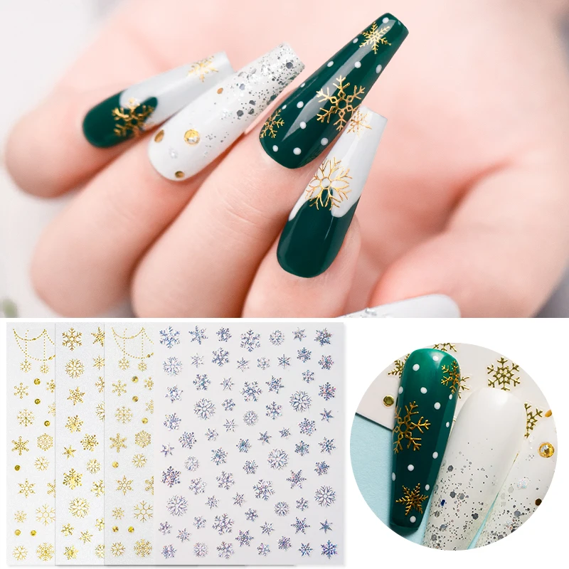 

1 шт. Лазерная Снежинка наклейки для ногтей милый Золотой Серебряный цвет Снежинка дизайн водонепроницаемый самоклеющиеся наклейки