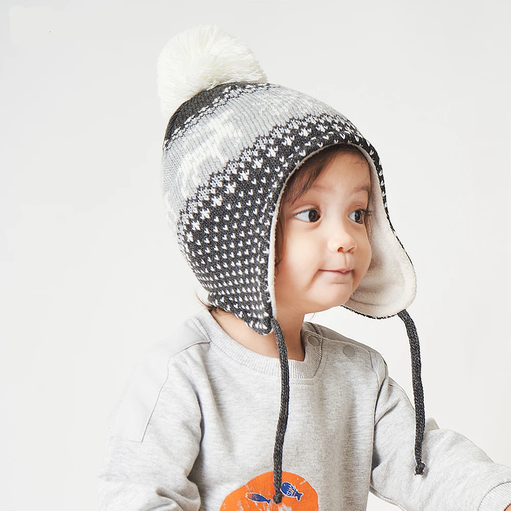 Рождественская Детская зимняя шапка с помпоном хлопковая вязаная детская